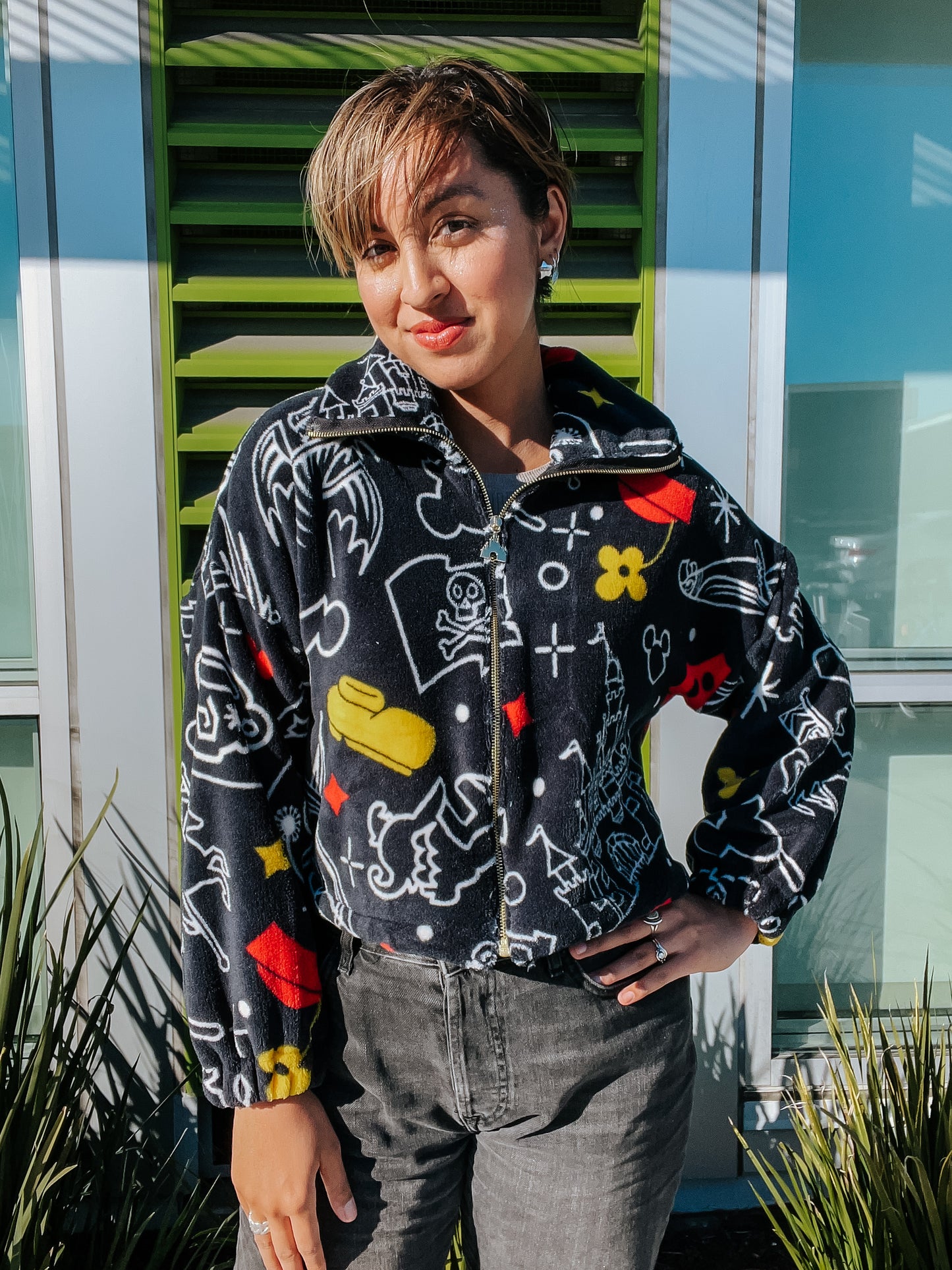 Upcycled Plush Park Icons Crop Jacket